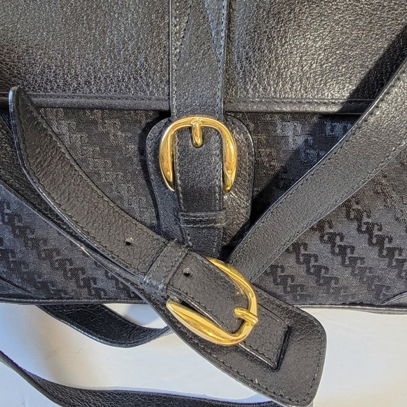 GUCCI Vintage 80's Black Canvas Leather Crossbody Bag Designer Classic Like New - Picture 2 of 12